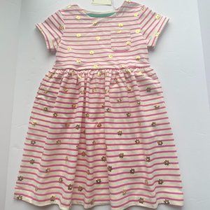 NWT Mini Boden HTF Pink Stripe/Gold Foil Dress 6/7Y